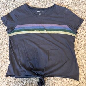 American Eagle Outfitters Women's Navy Tee with Stripes
